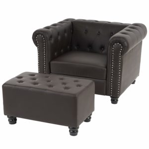 Fauteuil chesterfield avec pouf